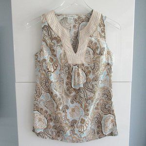Y2K Telluride Clothing Women's Linen Rayon Paisley TANK TOP SIZE XS Beige Blue